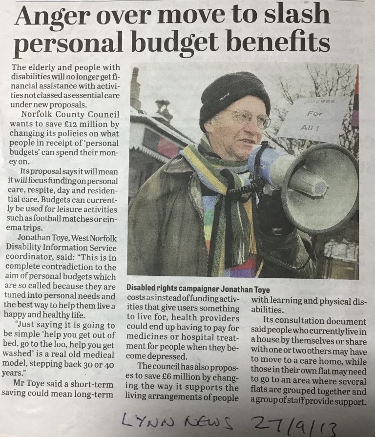 benefits Thetford and Watton Times 6th August 2003. Click to Enlarge